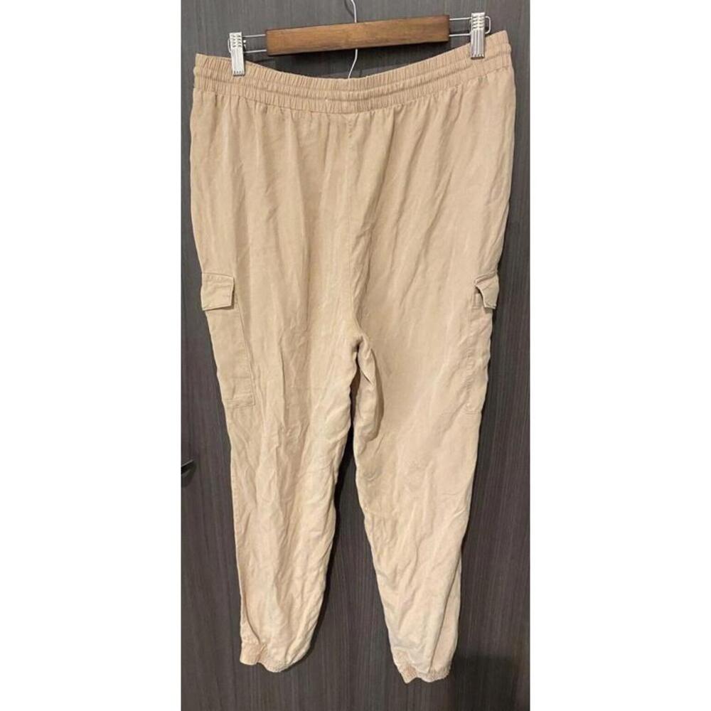 Womens size Large 100% Tencel Pants Joggers Zipper Pockets Drawstrings Tan NEW - Picture 2 of 10